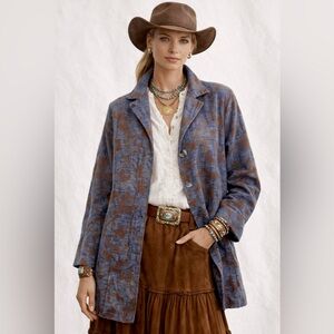 Vintage CMC Boho Blue and Brown Velvet Floral Western Women's Jacket